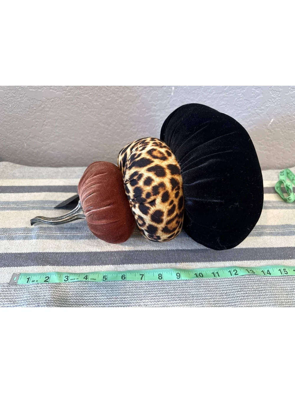 Amenity Decorative Stacked Velvet Pumpkins with Leopard Print Accent